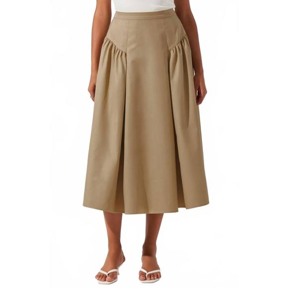NEW ASTR laila ruched detail midi skirt in khaki - Picture 1 of 3